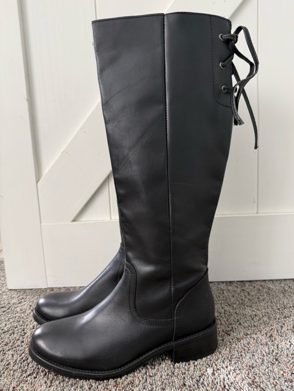Steve Madden LOVER Tall Black Lace-Up Back Leather Riding Boots - Picture 3 of 16